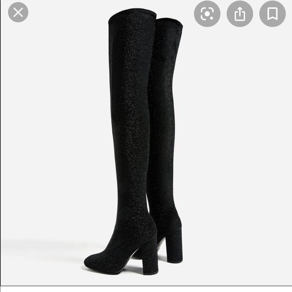 Zara Over The Knee Black Shimmer Boots size 40
